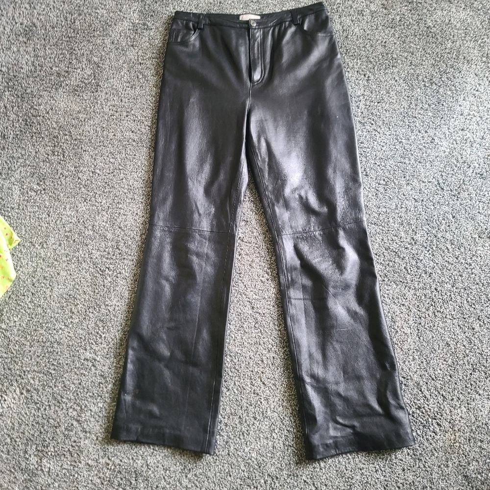 Kate Hill Black Genuine Leather Pants – Size 10 – Bootcut